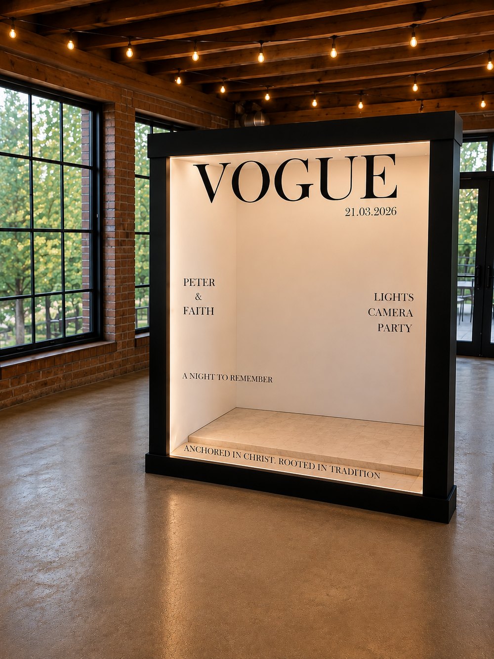 The life-sized Magazine Booth set with a personalized magazine cover and no guests