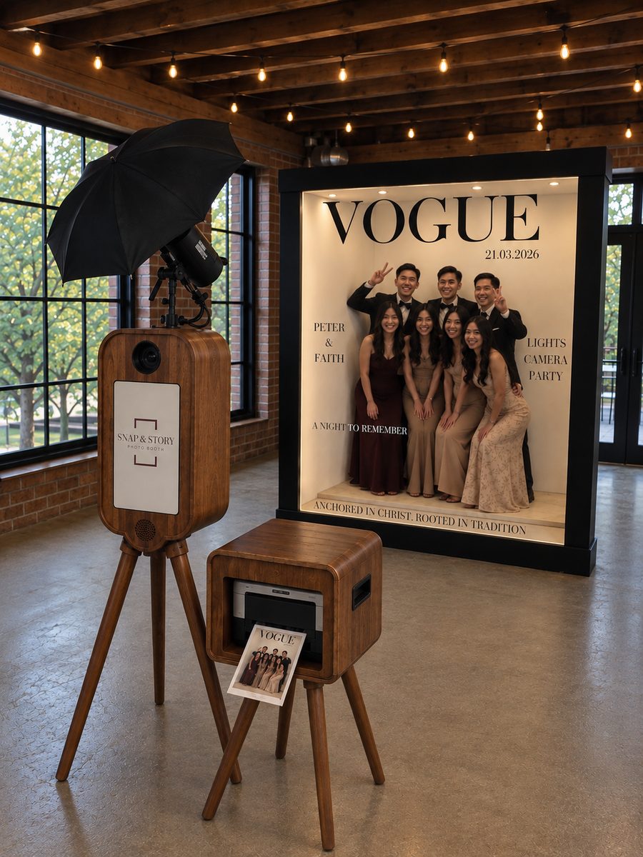Guests posing on the magazine cover set